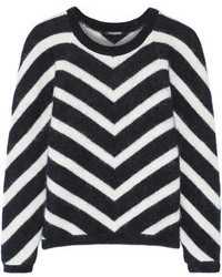 Бело-черный свитер с круглым вырезом с узором зигзаг