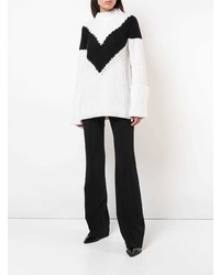 Женский бело-черный свитер с круглым вырезом с узором зигзаг от Derek Lam