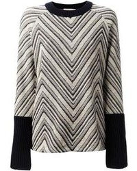 Женский бело-черный свитер с круглым вырезом с узором зигзаг от Tory Burch