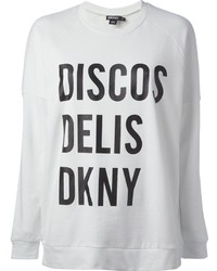 Бело-черный свободный свитер с принтом от DKNY