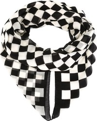 Женский бело-черный шарф в клетку от Saint Laurent
