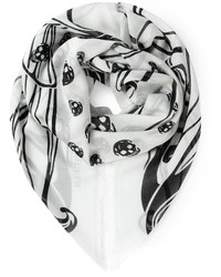 Женский бело-черный шарф с принтом от Alexander McQueen