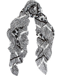 Женский бело-черный шарф с цветочным принтом от Marc by Marc Jacobs