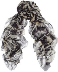 Женский бело-черный шарф с цветочным принтом от Matthew Williamson