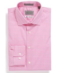 Бело-ярко-розовая классическая рубашка