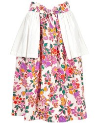 Бело-ярко-розовая пышная юбка с цветочным принтом
