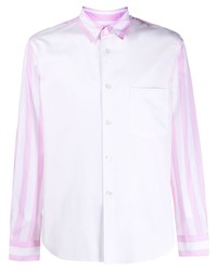 Мужская бело-ярко-розовая рубашка с длинным рукавом в вертикальную полоску от Comme Des Garcons Homme Plus