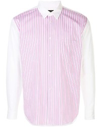 Мужская бело-ярко-розовая рубашка с длинным рукавом в вертикальную полоску от Comme Des Garcons Homme Plus