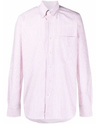 Мужская бело-ярко-розовая рубашка с длинным рукавом в вертикальную полоску от Orian