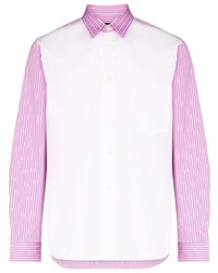 Мужская бело-ярко-розовая рубашка с длинным рукавом от Comme Des Garcons Homme Plus