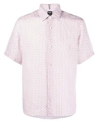 Мужская бело-ярко-розовая рубашка с коротким рукавом с принтом от BOSS