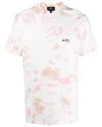 Мужская бело-ярко-розовая футболка с круглым вырезом с принтом тай-дай от A.P.C.
