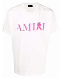 Мужская бело-ярко-розовая футболка с круглым вырезом с принтом от Amiri