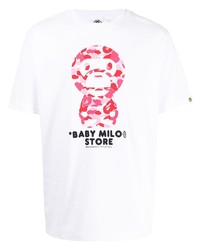 Мужская бело-ярко-розовая футболка с круглым вырезом с принтом от *BABY MILO® STORE BY *A BATHING APE®