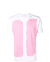 Мужская бело-ярко-розовая футболка с круглым вырезом с принтом от Comme Des Garcons SHIRT