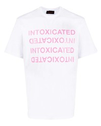 Мужская бело-ярко-розовая футболка с круглым вырезом с принтом от Intoxicated