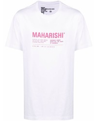 Мужская бело-ярко-розовая футболка с круглым вырезом с принтом от Maharishi