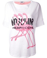 Женская бело-ярко-розовая футболка с круглым вырезом с принтом от Moschino Cheap & Chic