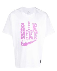 Мужская бело-ярко-розовая футболка с круглым вырезом с принтом от Nike