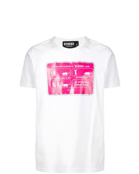 Мужская бело-ярко-розовая футболка с круглым вырезом с принтом от Versus