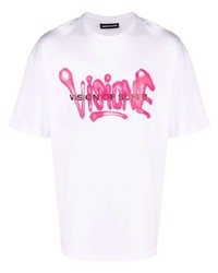 Мужская бело-ярко-розовая футболка с круглым вырезом с принтом от Vision Of Super