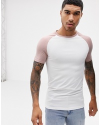 Мужская бело-ярко-розовая футболка с круглым вырезом от ASOS DESIGN