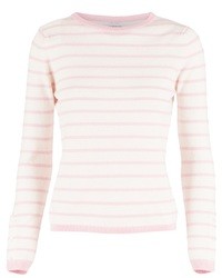 Бело-ярко-розовый свитер с круглым вырезом