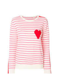 Женский бело-ярко-розовый свитер с круглым вырезом в горизонтальную полоску от Chinti & Parker