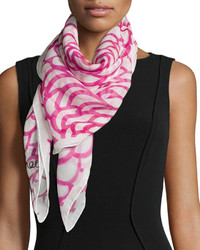 Бело-ярко-розовый шарф с принтом