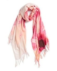 Бело-ярко-розовый шарф с цветочным принтом