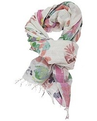 Женский бело-ярко-розовый шарф с цветочным принтом от Epice