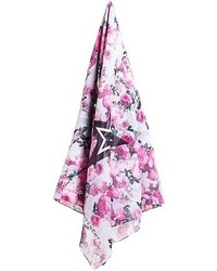 Женский бело-ярко-розовый шарф с цветочным принтом от Givenchy