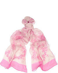 Женский бело-ярко-розовый шарф с цветочным принтом от Valentino