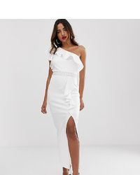 Белое вечернее платье с разрезом от TFNC