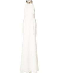 Белое вечернее платье с украшением от Marchesa