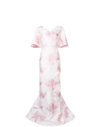 Белое вечернее платье с цветочным принтом от Christian Siriano
