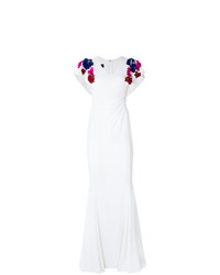 Белое вечернее платье с цветочным принтом от Talbot Runhof