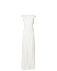 Белое кружевное вечернее платье с вышивкой от Olvi´S