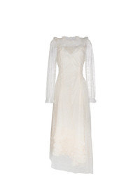 Белое кружевное вечернее платье с рюшами от Preen by Thornton Bregazzi