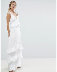 Белое кружевное вечернее платье с рюшами от Y.a.s
