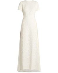 Белое кружевное вечернее платье с цветочным принтом