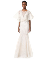 Белое кружевное вечернее платье от Marchesa