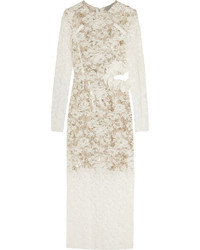 Белое кружевное платье-миди с вырезом