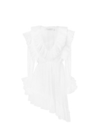 Белое кружевное платье-миди с рюшами от Philosophy di Lorenzo Serafini