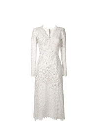 Белое кружевное платье-миди с цветочным принтом от Ermanno Scervino