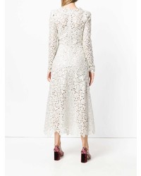 Белое кружевное платье-миди с цветочным принтом от Ermanno Scervino