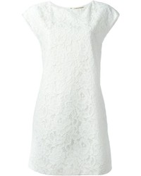 Белое кружевное платье прямого кроя от Saint Laurent