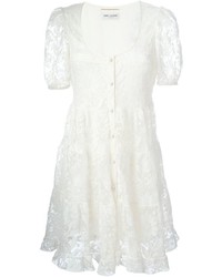 Белое кружевное платье с плиссированной юбкой от Saint Laurent