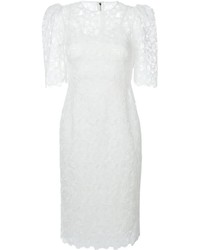 Белое кружевное платье с цветочным принтом от Dolce & Gabbana