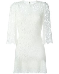 Белое кружевное платье с цветочным принтом от Dolce & Gabbana
